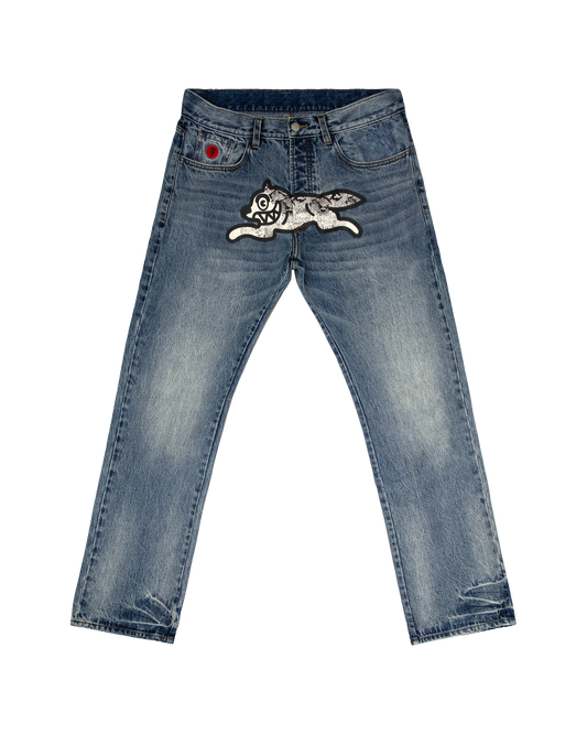 Snake Pattern Running Dog Denim Pant