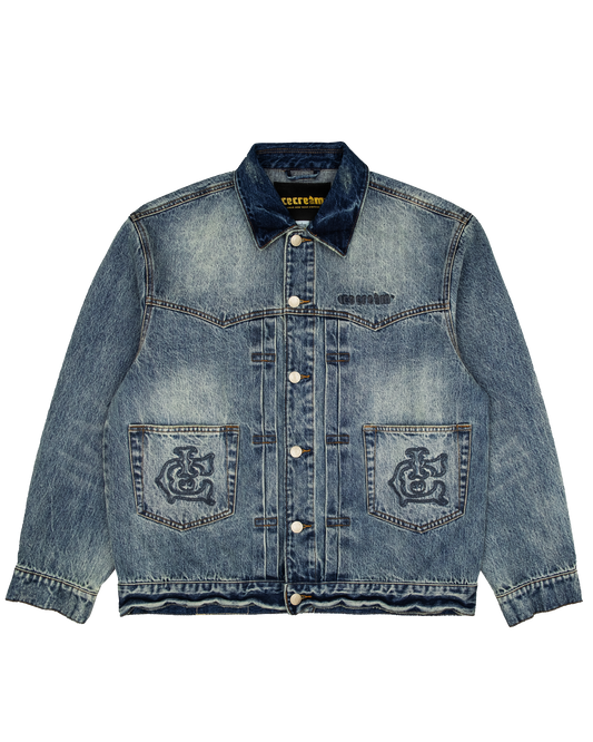 Snake Pattern Running Dog Denim Jacket