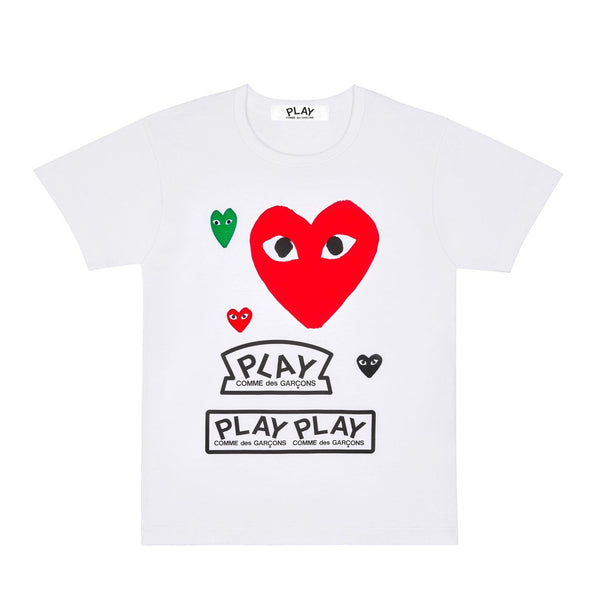 Comme des Garcons Play Multi Logo Red Heart T Shirt White